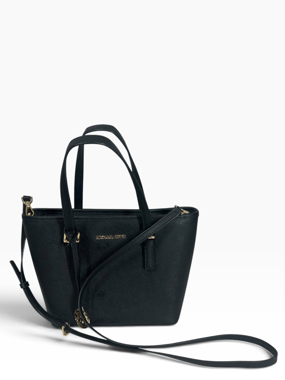 MICHAEL KORS Black Jet Set Travel XS Carryall Tote Top Zip Satchel Shoulder Bag
